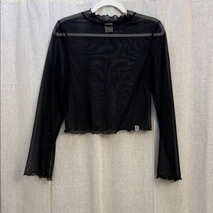 Lucy and Yak Mesh Elegant Black Sheer Long Sleeve Top